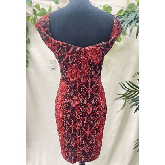 Crystal Doll Juniors' Women's Python-Print Off-The-Shoulder Dress - Red L - Picture 3 of 7